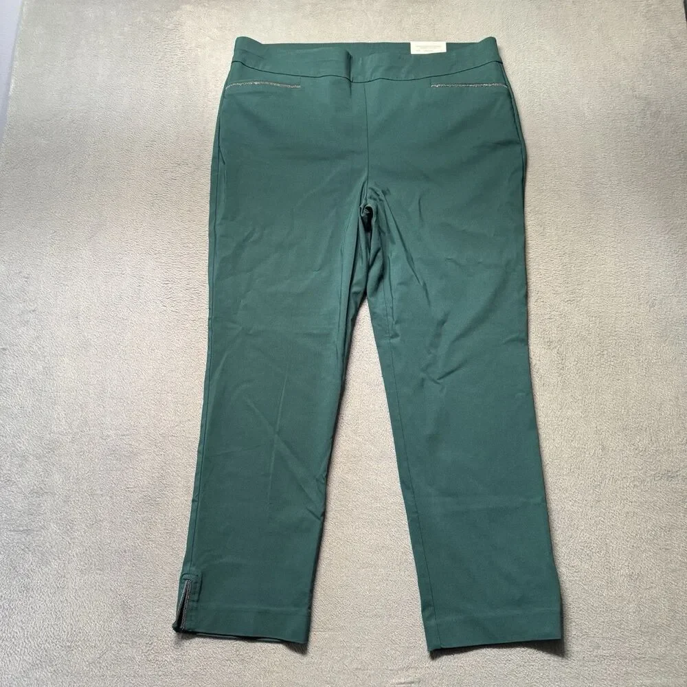 Chicos Womens 3R US 16R Brigitte Slim Ankle Pants Green So Slimming Bead Detail